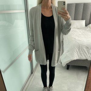 Forever 21 Open Front Cardigan Sweater, Long, Pockets, Light Gray - Size S